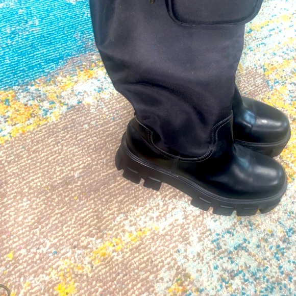 Prada Monolith Nylon Zip Bag Lug Combat Boot SZ 39 Logo Pocket Riding Platform - Picture 2 of 4
